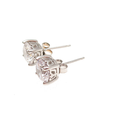 925 Sterling Silver Round-Cut C Z Stud Earrings