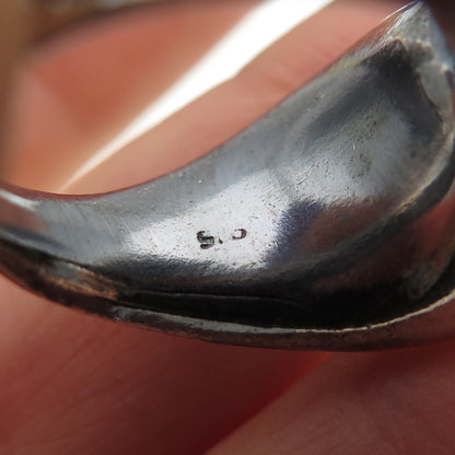 925 Sterling Silver Vintage Modernist Hug Oxidized Ring Size 6.75