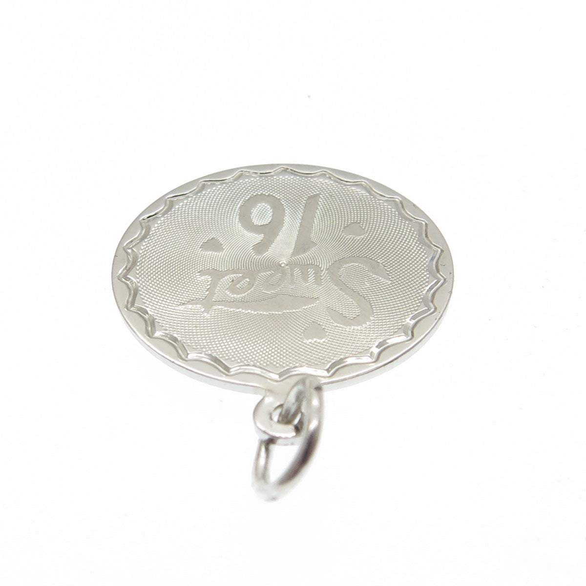 925 Sterling Silver Vintage Sweet 16 Round Tag Charm Pendant