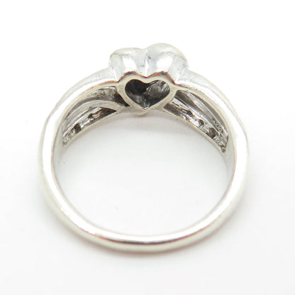 925 Sterling Silver Real Round-Cut Diamond Heart Ring Size 7.25