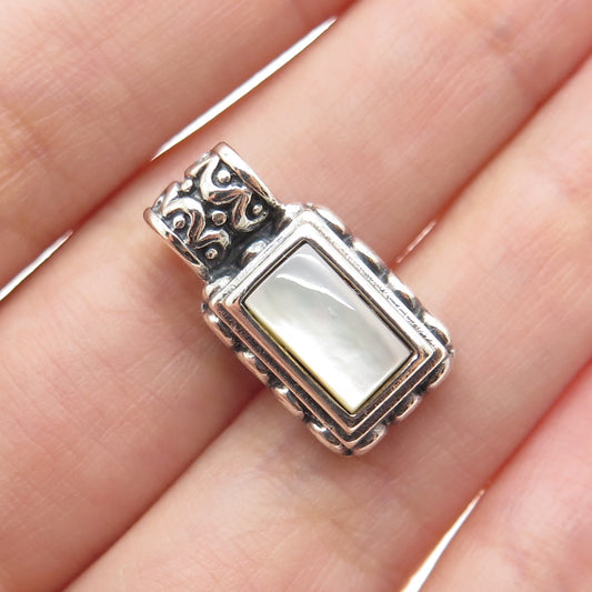 ROSS SIMONS 925 Sterling Silver Vintage Real MOP Ornate Minimalist Slide Pendant