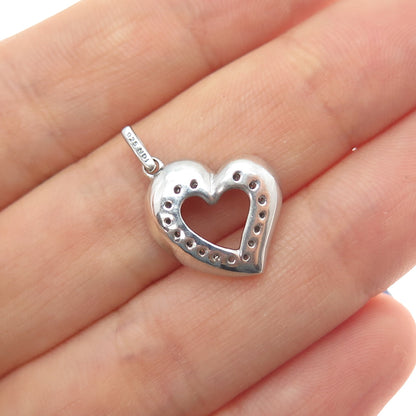 925 Sterling Silver Real Round-Cut Diamond Heart Mini Charm Pendant
