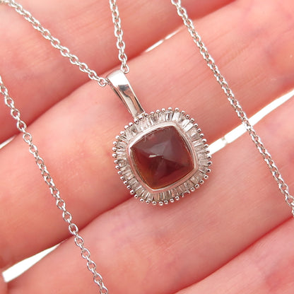 D'Joy 925 Sterling Silver Real Diamond & Amber Cable Chain Necklace 18"