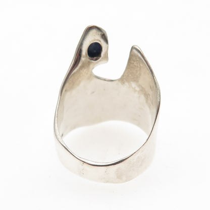 925 Sterling Silver Vintage Real Lapis Lazuli Modernist Ring Size 6.75