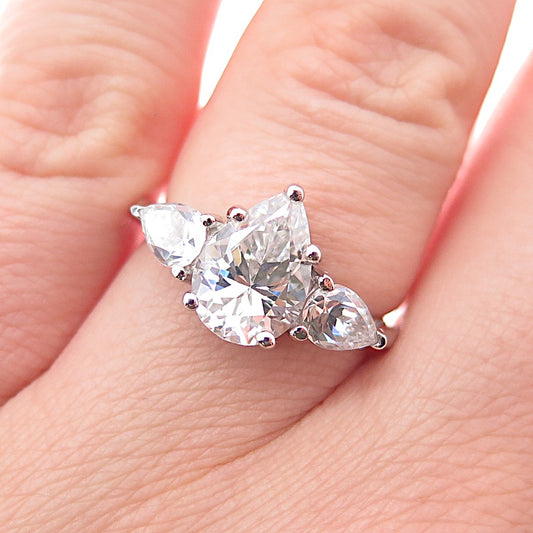 925 Sterling Silver Pear-Cut C Z Engagement Ring Size 7