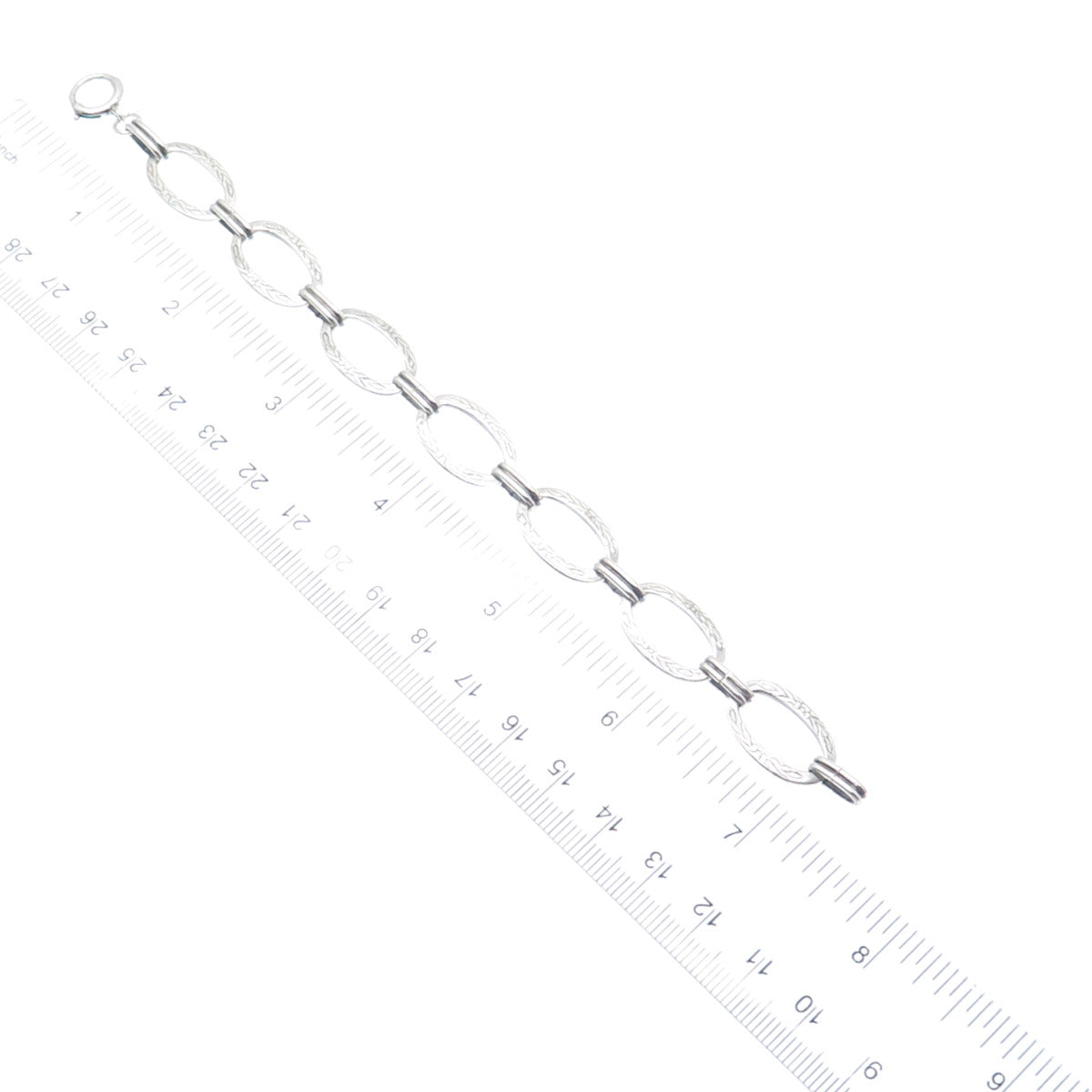 925 Sterling Silver Antique Art Deco Engraved Flower Oval Link Bracelet 6.75"