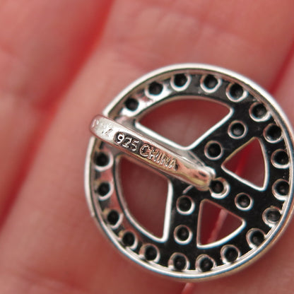 925 Sterling Silver Real Black Spinel Peace Symbol Mini Slide Charm Pendant