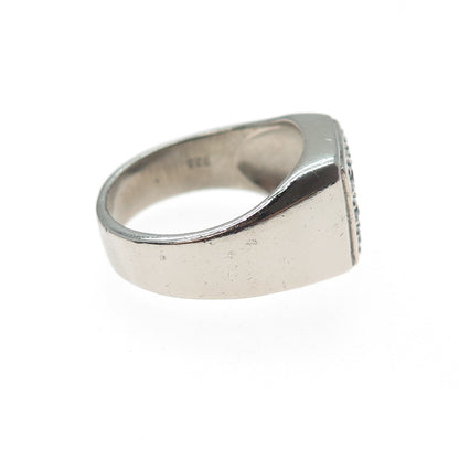 925 Sterling Silver Vintage Round-Cut C Z Signet Ring Size 8.75