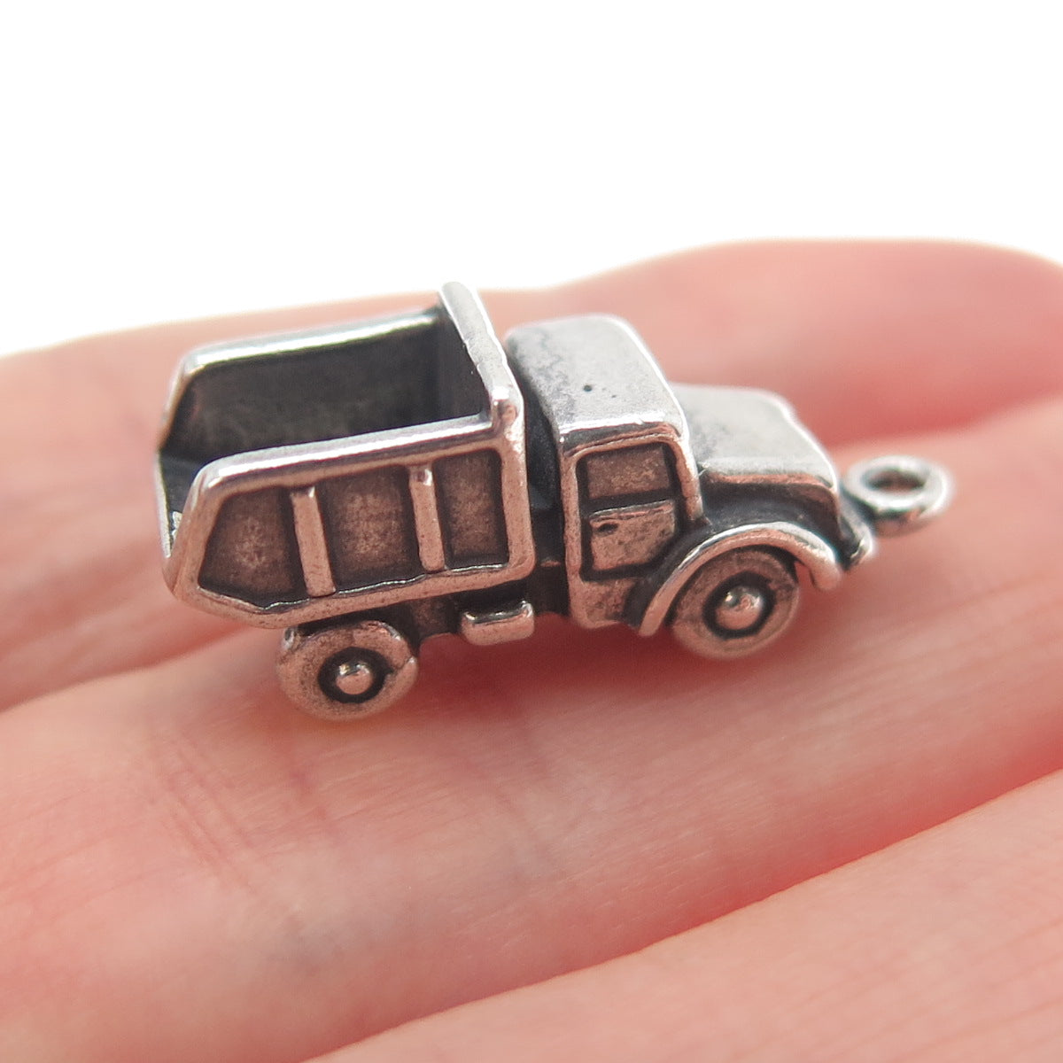 SUNWEST 925 Sterling Silver Vintage Dump Truck Minimalist 3D Charm Pendant