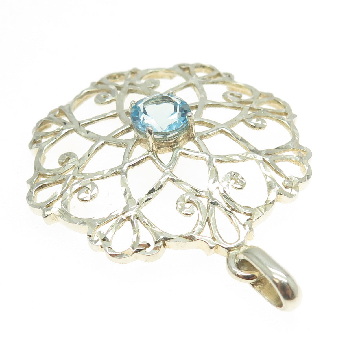 CHATEAU D'ARGENT 925 Sterling Silver Real Blue Topaz Gemstone Ornate Pendant