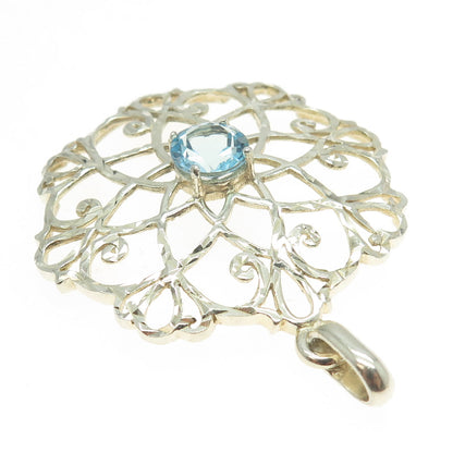 CHATEAU D'ARGENT 925 Sterling Silver Real Blue Topaz Gemstone Ornate Pendant