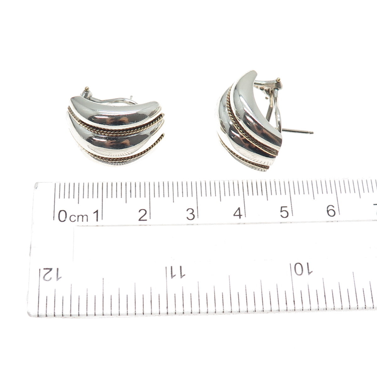 Margaret Bowman 14K Gold Sterling Silver Vintage Modernist Omega Back Earrings