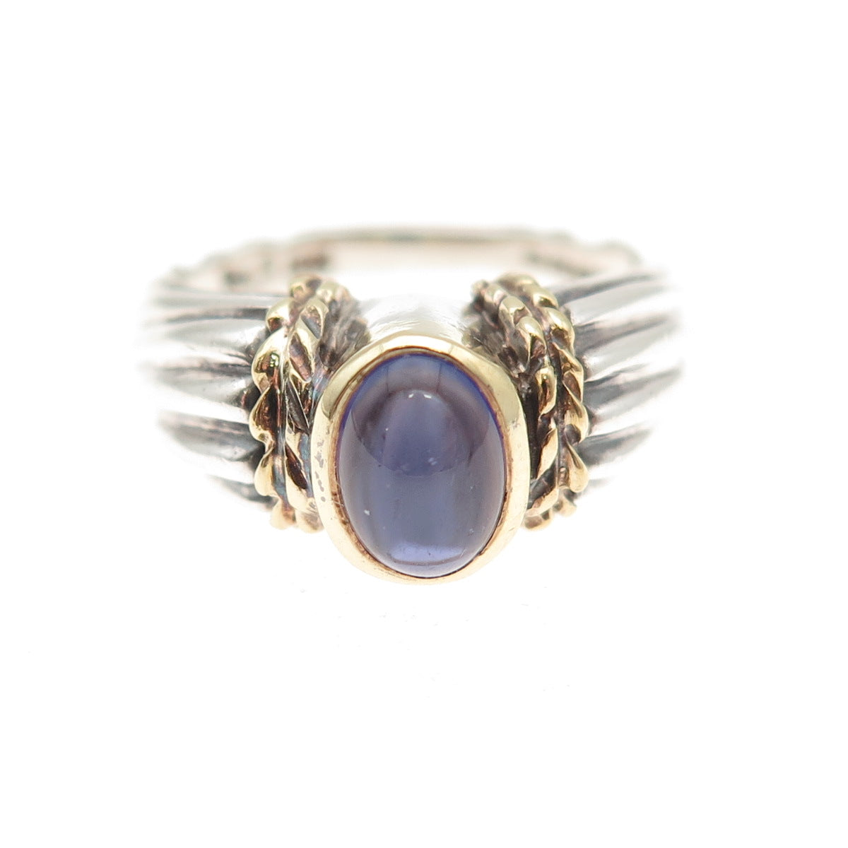 Stevens 925 Sterling Silver 18K Gold Vintage Real Iolite Oxidized Ring Size 6.75