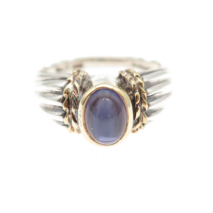 Stevens 925 Sterling Silver 18K Gold Vintage Real Iolite Oxidized Ring Size 6.75