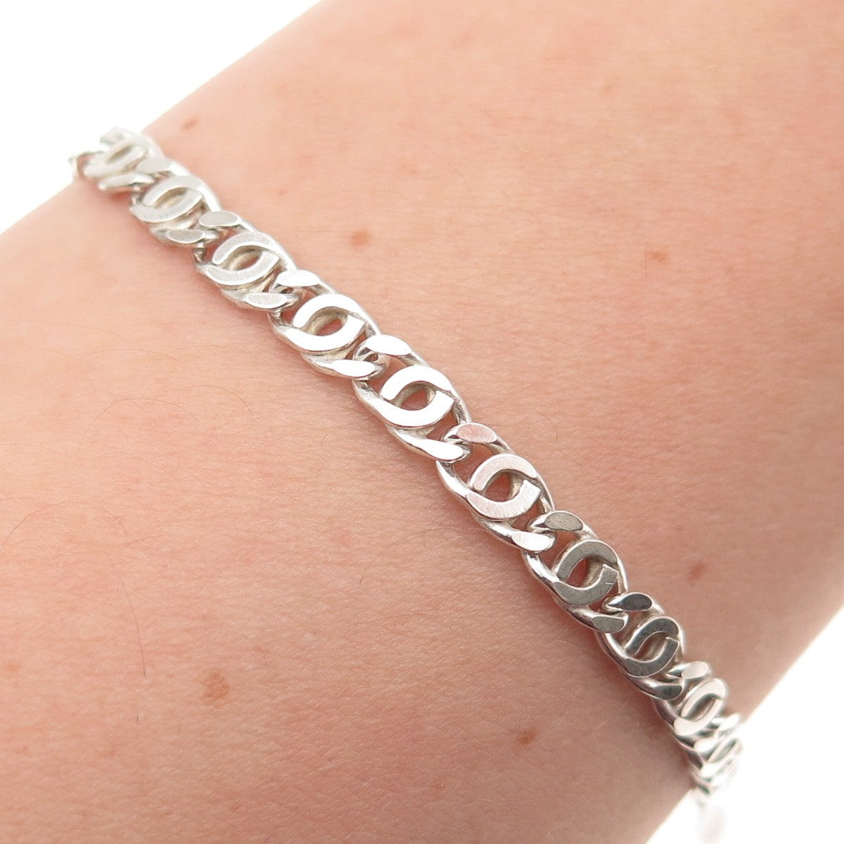 925 Sterling Silver Vintage Italy Anchor Mariner Link Bracelet 7"