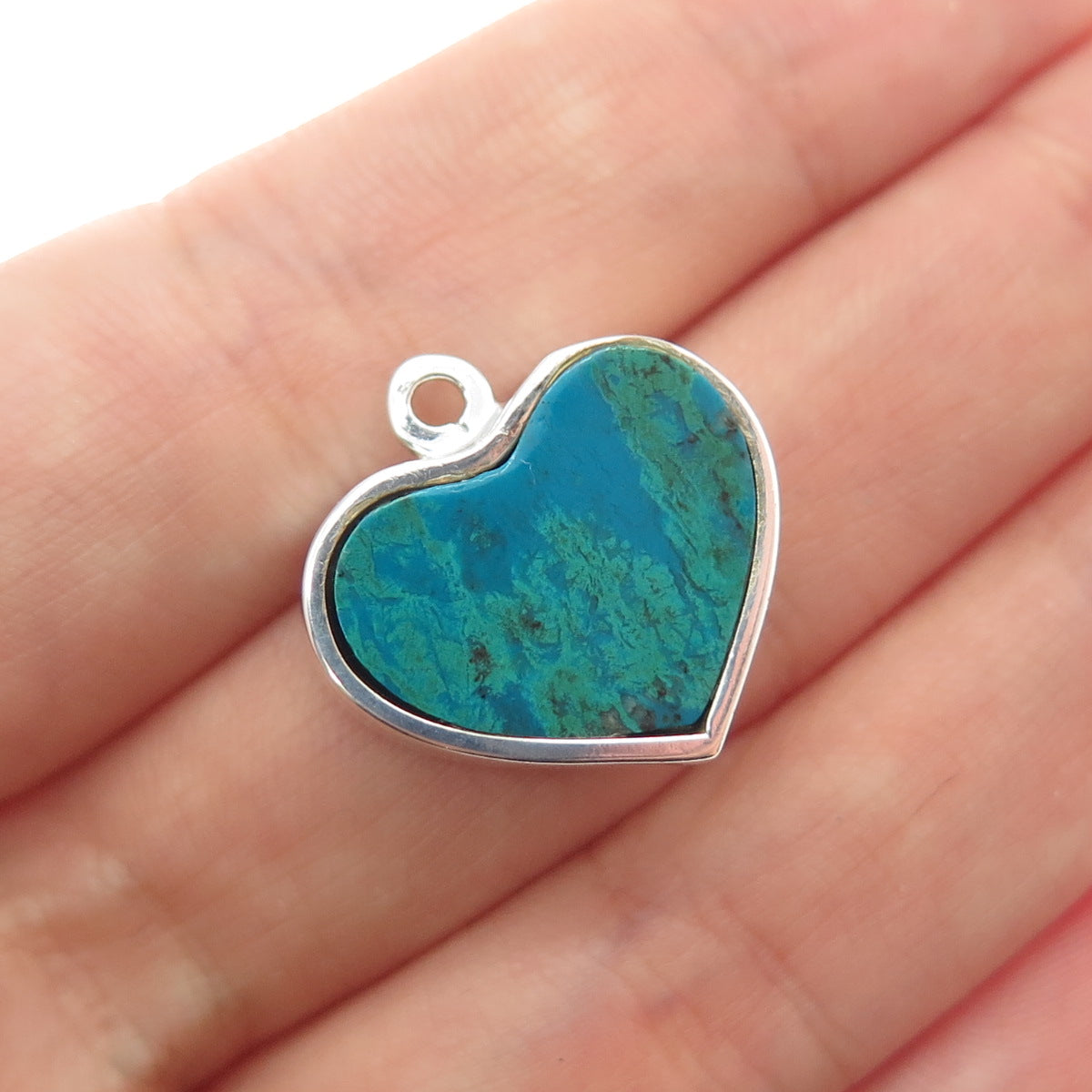 ELIAS 925 Sterling Silver Vintage Peru Real Kingman Turquoise Heart Mini Pendant