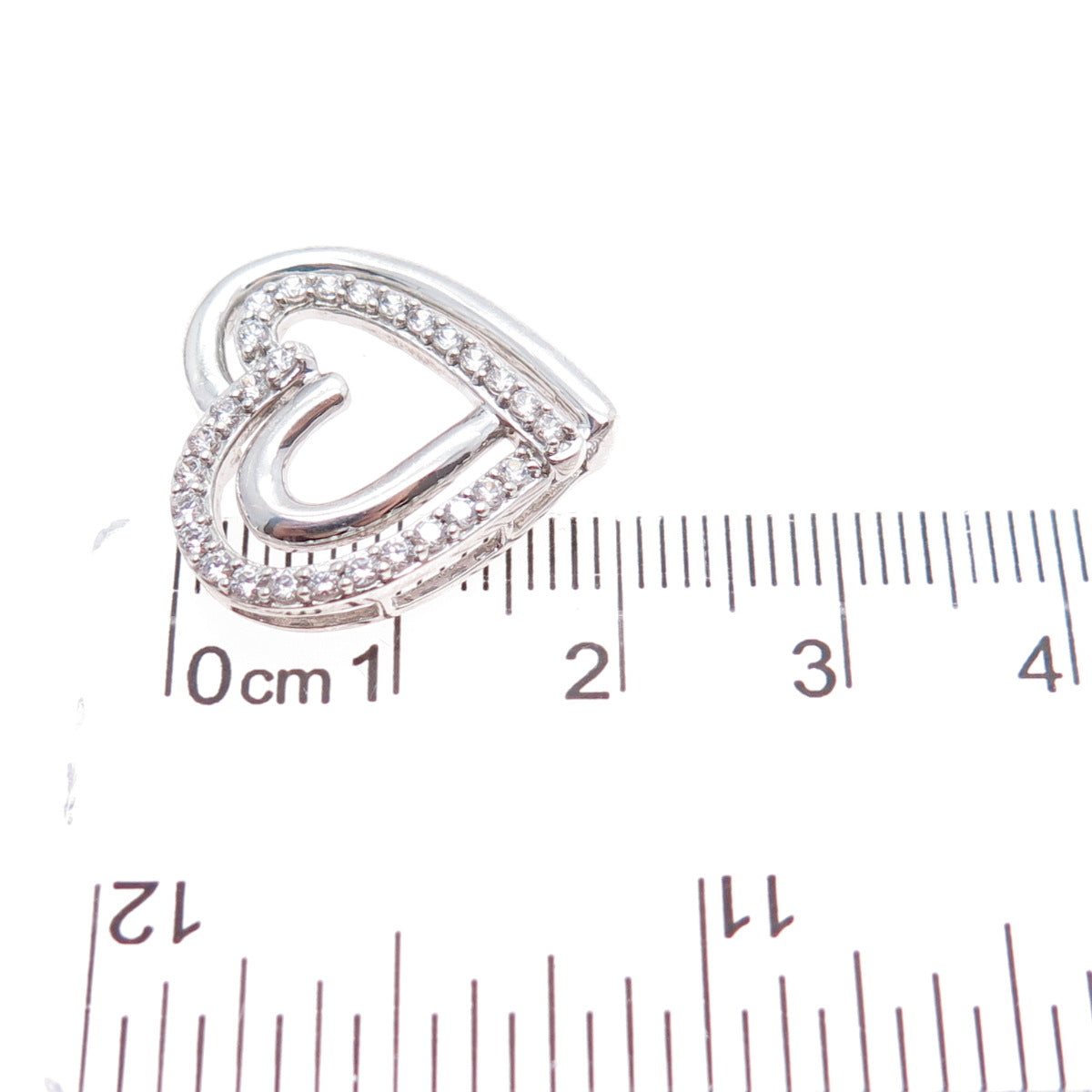 JH YOUNG 925 Sterling Silver Round-Cut C Z Heart Slide Charm Pendant