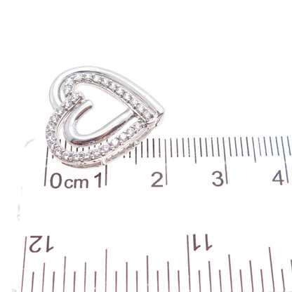 JH YOUNG 925 Sterling Silver Round-Cut C Z Heart Slide Charm Pendant