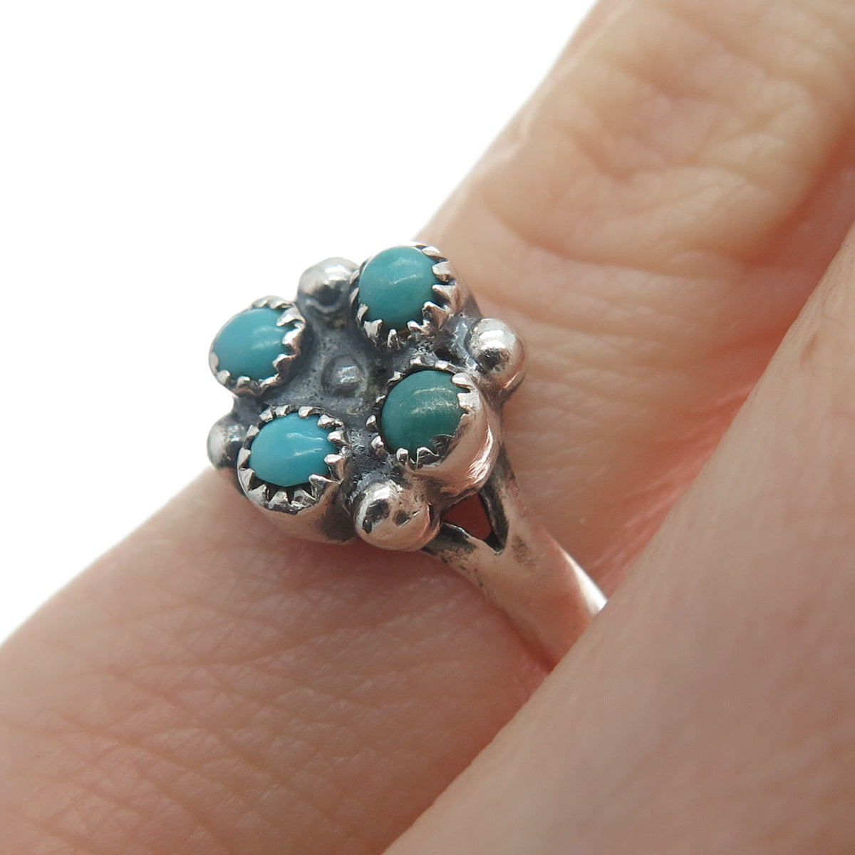 Old Pawn 925 Sterling Silver Vintage Real Turquoise Snake Eye Tribal Ring Size 3