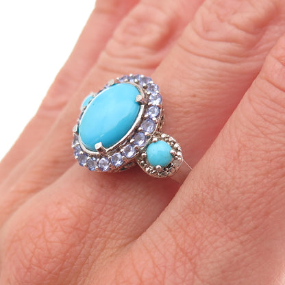 Chuck Clemency Sterling Silver Real Diamond Turquoise & Tanzanite Ring Size 9.25