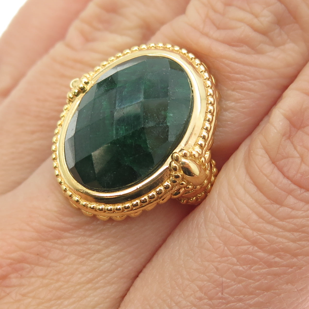 CHAPAL ZENRAY Sterling Silver Gold Plated Vintage Ruby Zoisite Ring Size 5.75