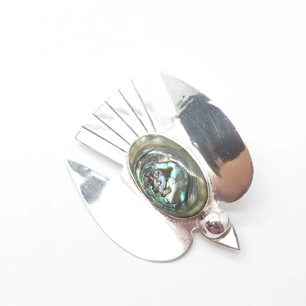 925 Sterling Silver Vintage Mexico Real Cabochon Abalone Shell Bird Pin Brooch