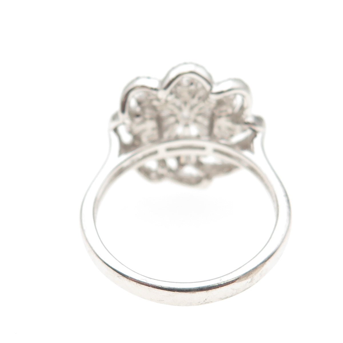 925 Sterling Silver Round & Tapered Baguette-Cut C Z Floral Ring Size 9