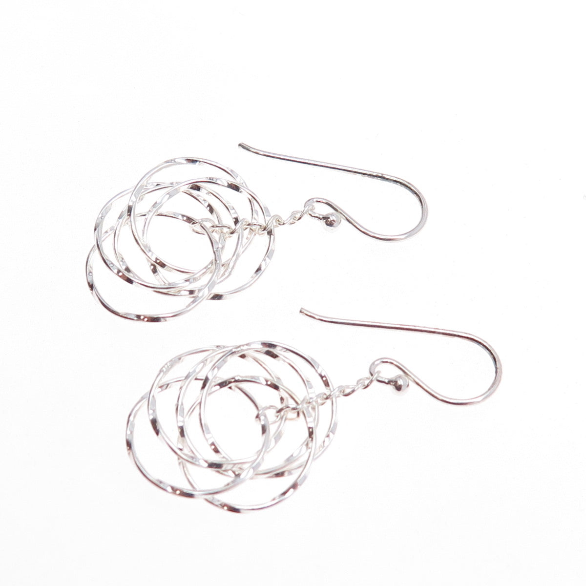 925 Sterling Silver Interlocked Circle Dangle Earrings