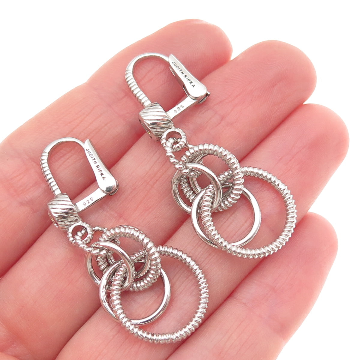 Judith Ripka 925 Sterling Silver C Z Interlocked Circle Dangle Earrings