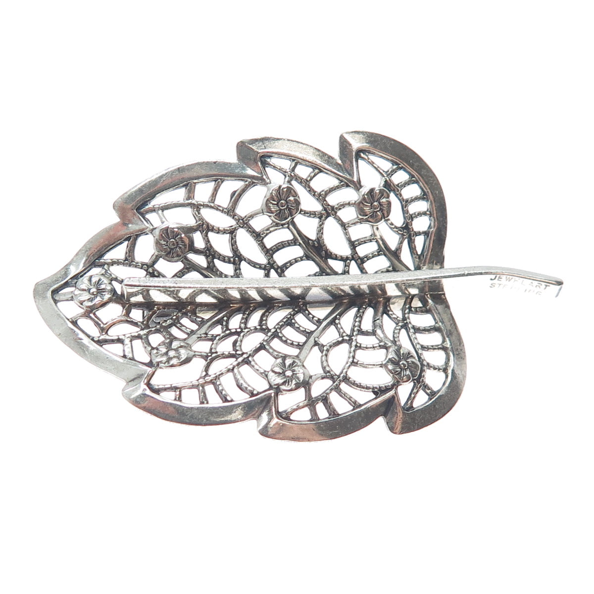 JEWELART 925 Sterling Silver Vintage Floral Leaf Filigree Oxidized Pin Brooch