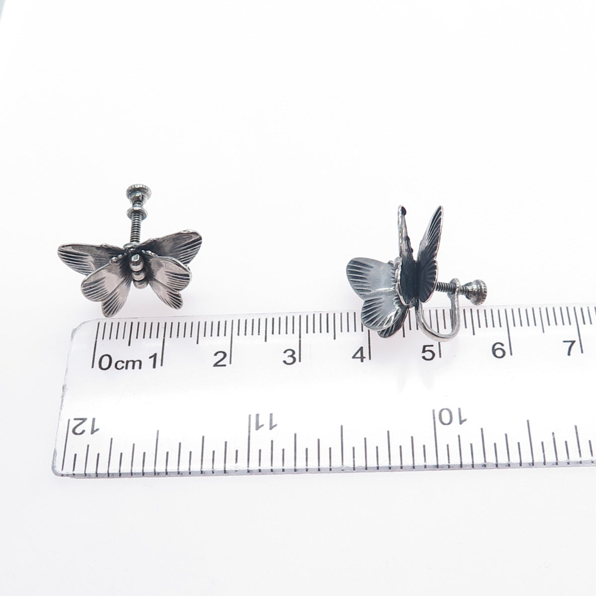 925 Sterling Silver Antique Art Deco Butterfly Oxidized Screw Back Earrings