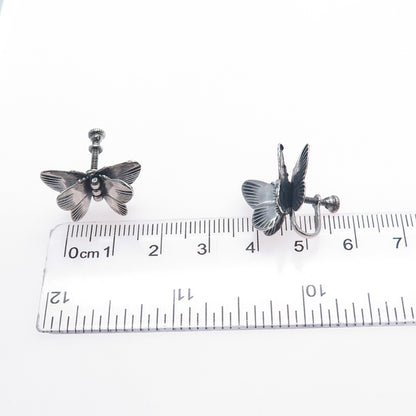 925 Sterling Silver Antique Art Deco Butterfly Oxidized Screw Back Earrings