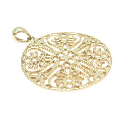 925 Sterling Silver Gold Plated Ornate Heart Round Pendant