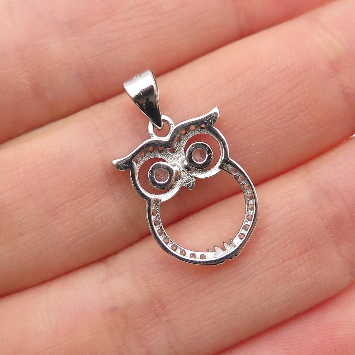 925 Sterling Silver Round-Cut C Z Owl Bird Mini Charm Pendant