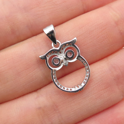 925 Sterling Silver Round-Cut C Z Owl Bird Mini Charm Pendant