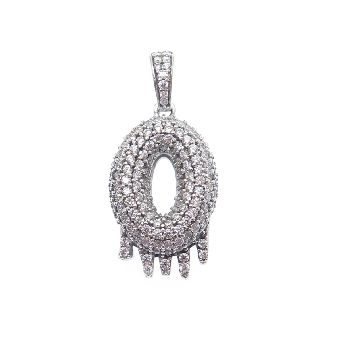 925 Sterling Silver Round-Cut C Z Sparkle Melted Letter O Initial Charm Pendant