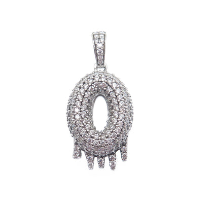 925 Sterling Silver Round-Cut C Z Sparkle Melted Letter O Initial Charm Pendant