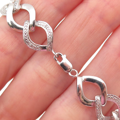 925 Sterling Silver Real Round-Cut Diamond Curb Link Bracelet 7.25"