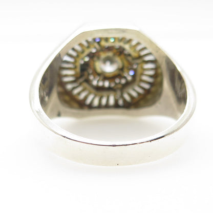 925 Sterling Silver Round & Tapered Baguette C Z Statement Ring Size 14.5