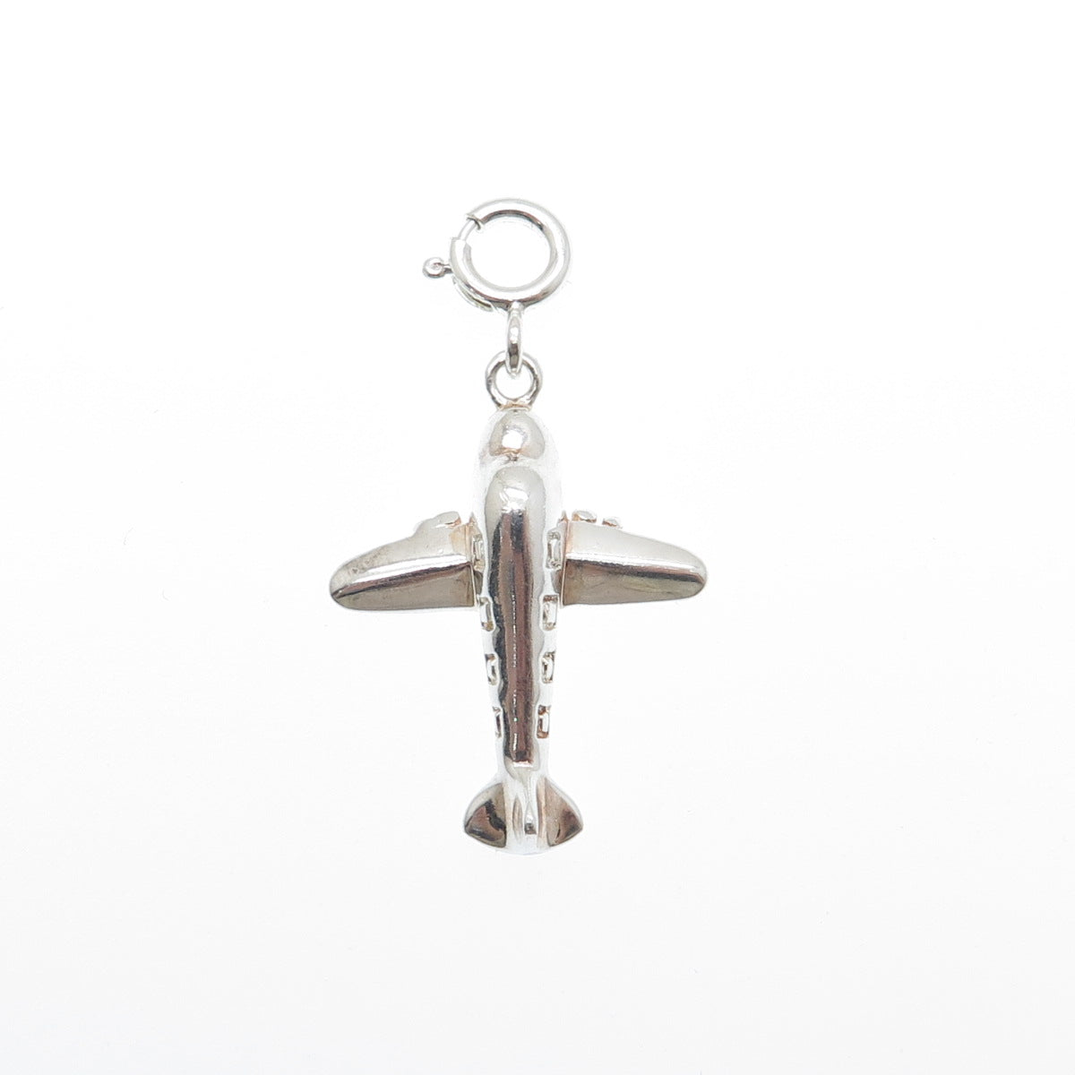925 Sterling Silver Vintage Airplane Spring Ring Lock Clasp Charm Pendant