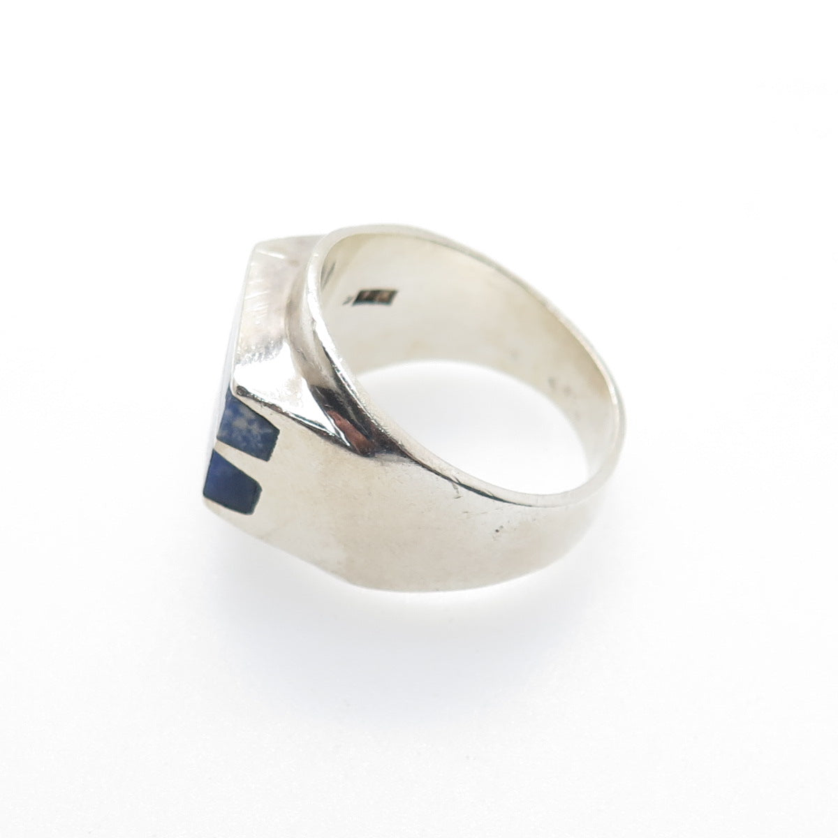 925 Sterling Silver Vintage Mexico Real Sodalite Modernist Ring Size 11.25