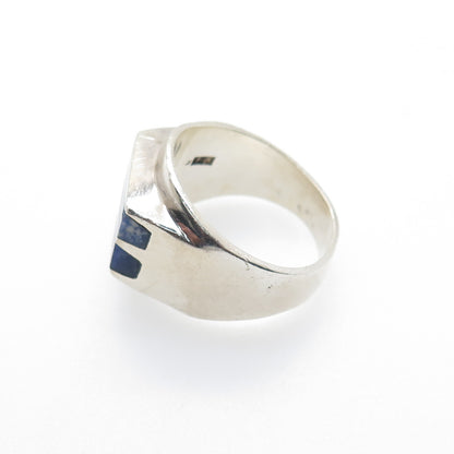 925 Sterling Silver Vintage Mexico Real Sodalite Modernist Ring Size 11.25