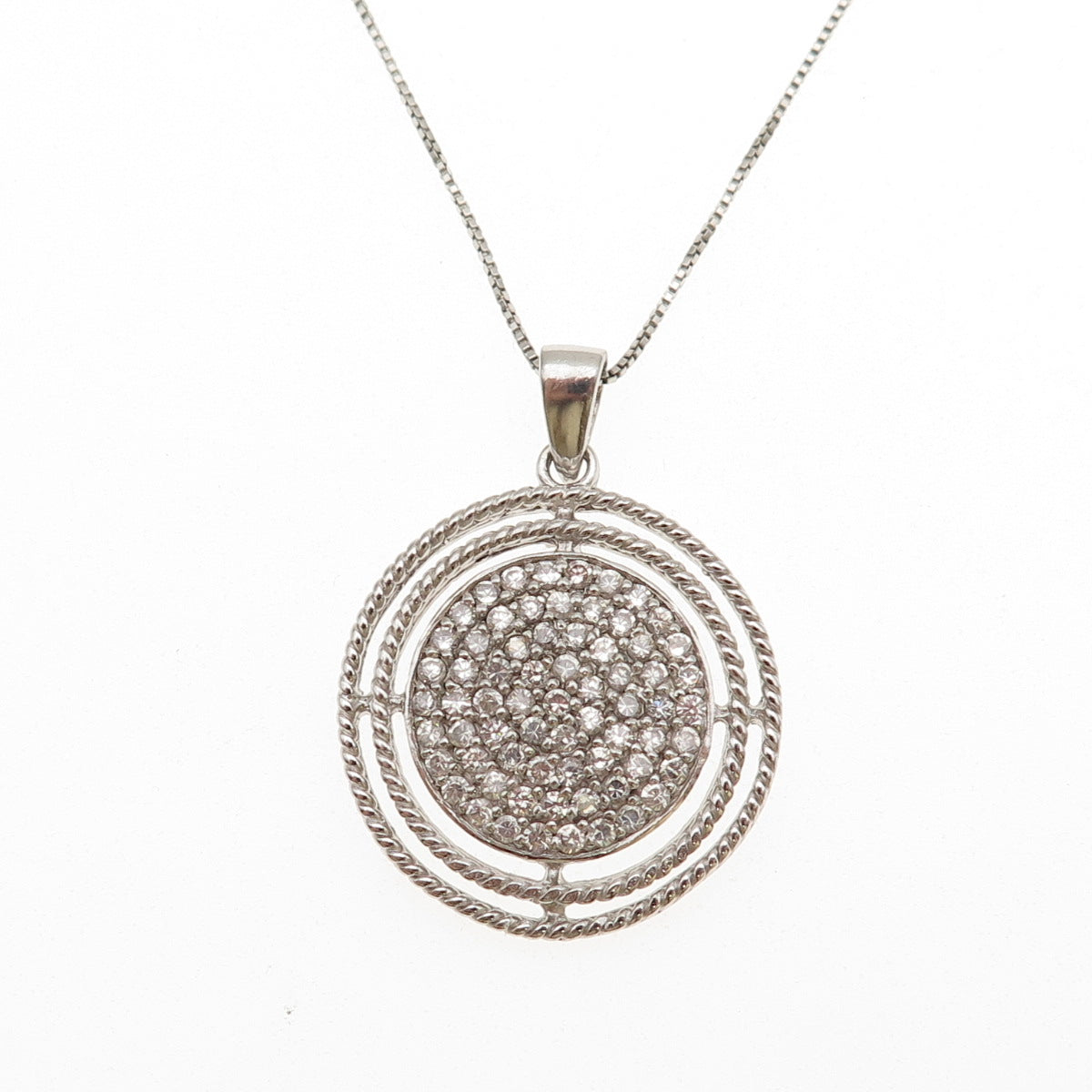 925 Sterling Silver Round-Cut C Z Disc Box Chain Necklace 18"