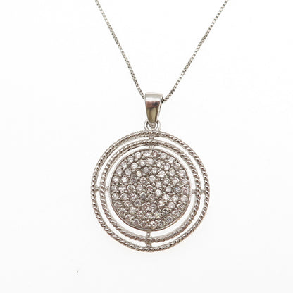 925 Sterling Silver Round-Cut C Z Disc Box Chain Necklace 18"