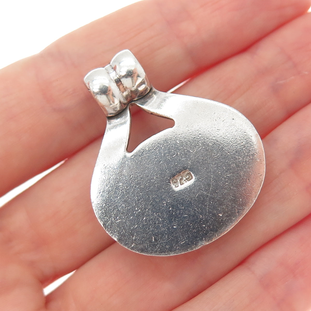925 Sterling Silver Vintage Optic Fiber Cat's Eye Modernist Slide Charm Pendant