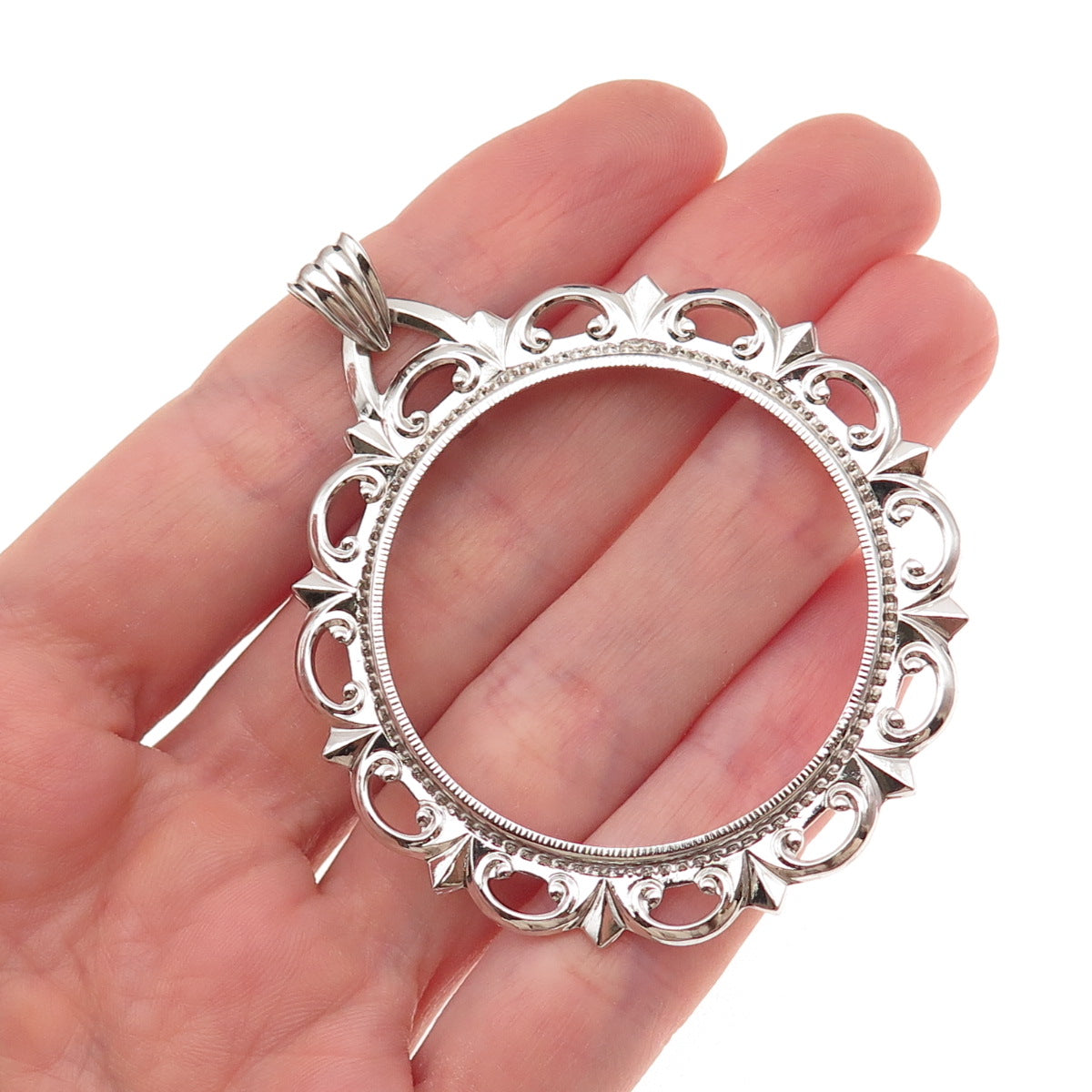 Rand & Paseka 925 Sterling Silver Vintage Morgan Coin Frame Holder Pendant