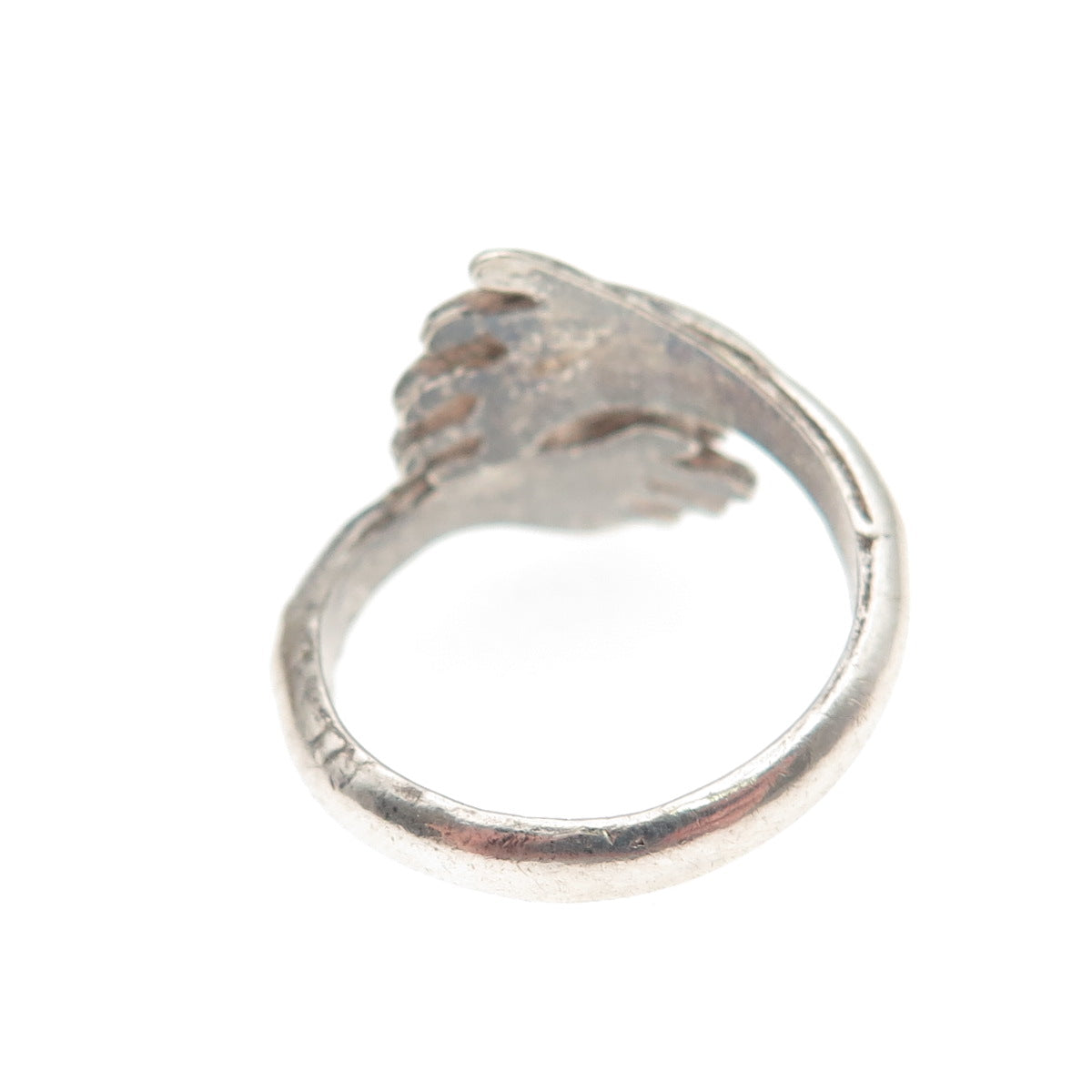 Old Pawn 925 Sterling Turquoise & Coral Inlay Bear Paw Adjustable Ring Size 6.25