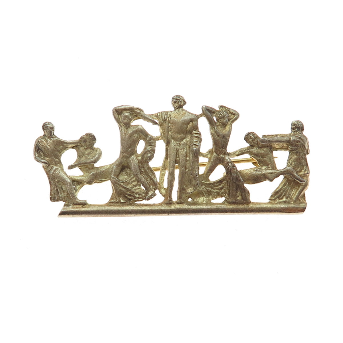 800 Silver Gold Plated Antique European Battle Scene Pin Brooch