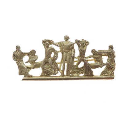 800 Silver Gold Plated Antique European Battle Scene Pin Brooch
