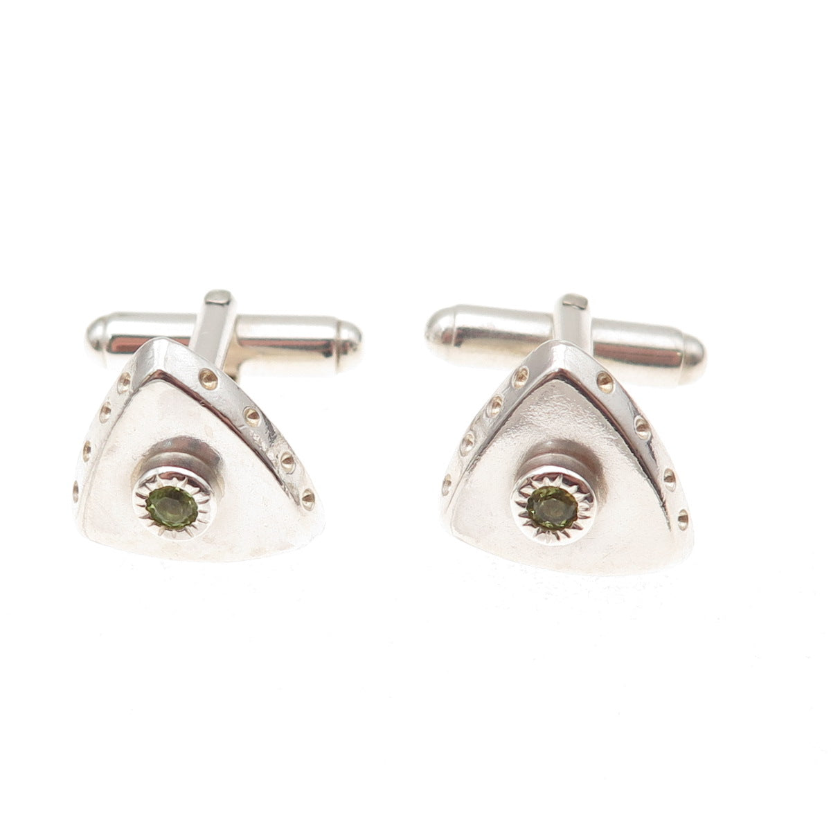 Romany Starrs 925 Sterling Silver Vintage Real Peridot Modernist Cufflinks